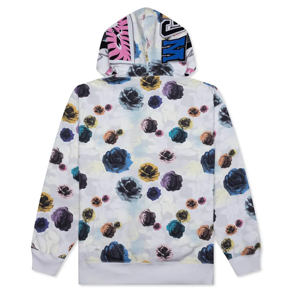 Floral Camo Shark Relaxed Fit Full Zip Hoodie - Ivory