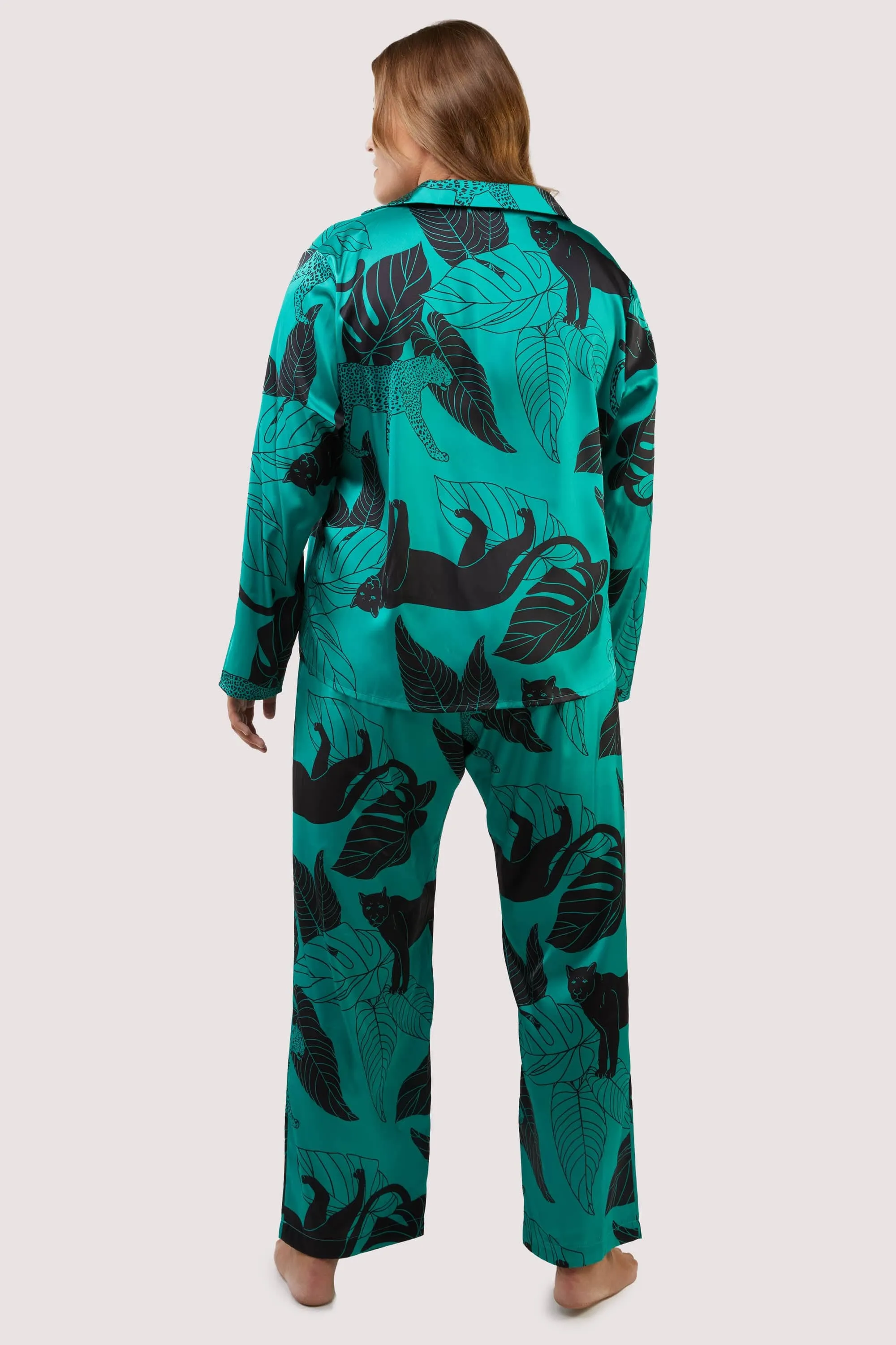 Green Panther Print Satin Pyjama Set