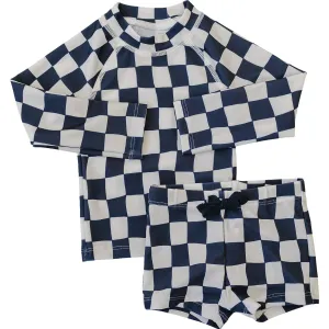 Long Sleeve Swimset - Wavy Checkered
