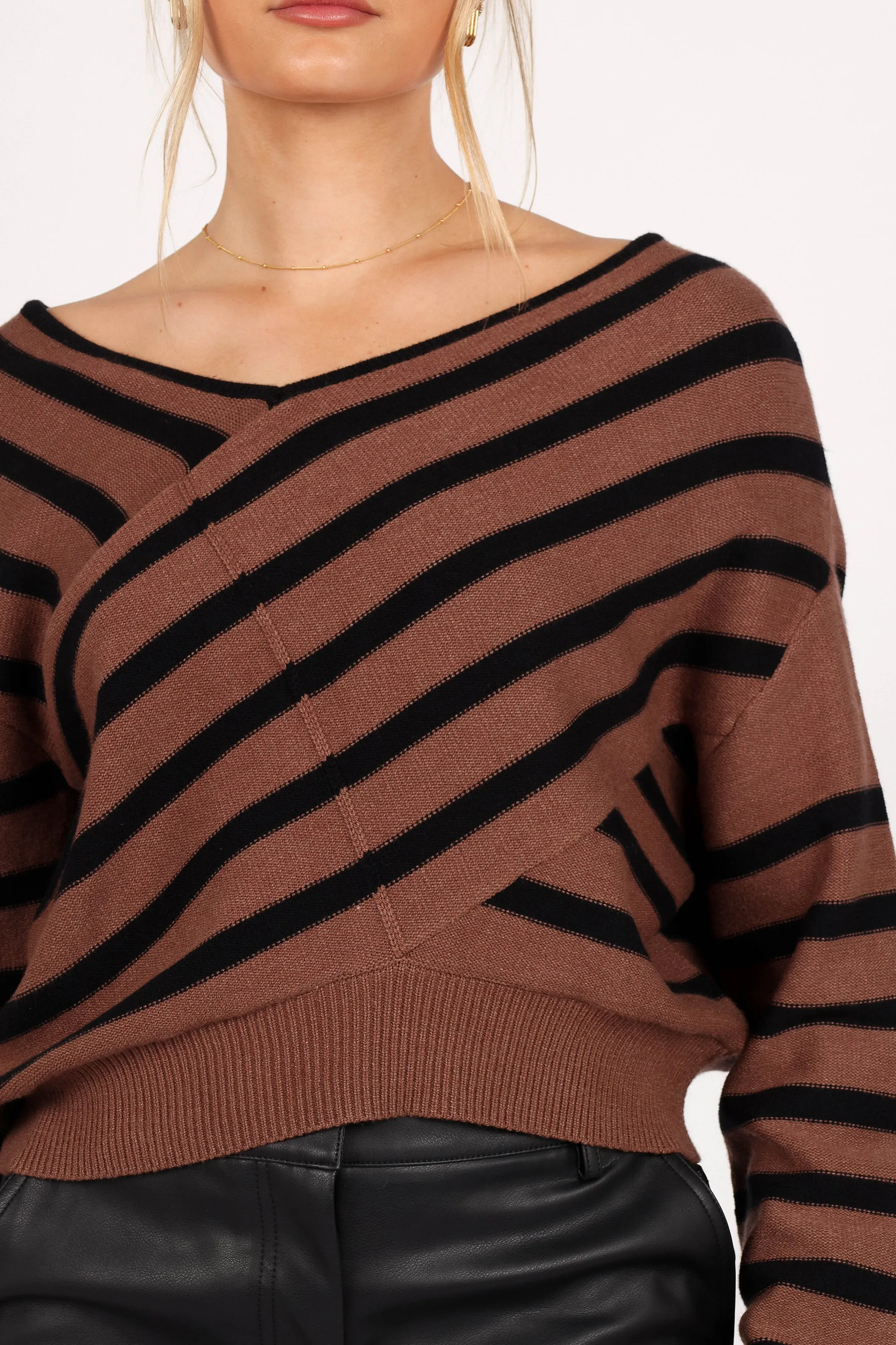 Lynette Criss Cross Stripe Sweater - Black/Tan