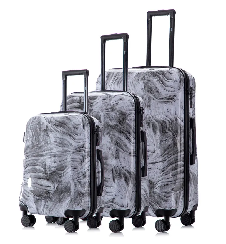 Multi-color Design ABS Hard Shell Lightweight with 360° Dual Spinning Wheels & Combo Lock – Includes 28", 24", 20" 3-Piece Luggage Set - Granite