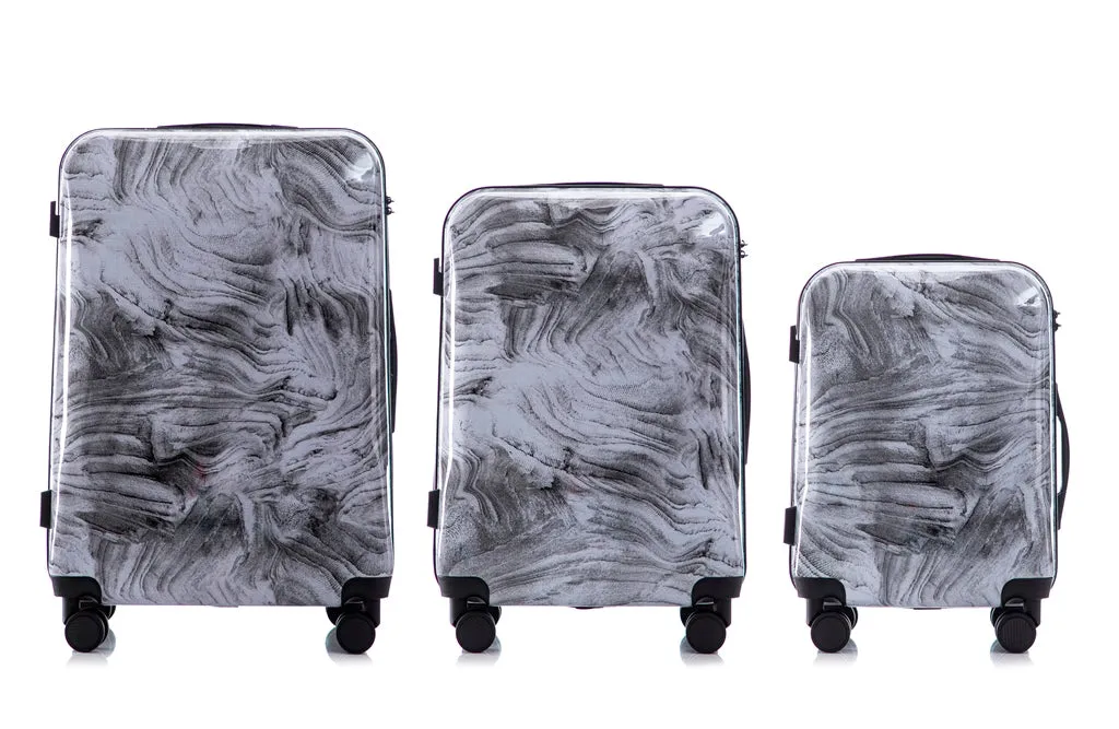 Multi-color Design ABS Hard Shell Lightweight with 360° Dual Spinning Wheels & Combo Lock – Includes 28", 24", 20" 3-Piece Luggage Set - Granite