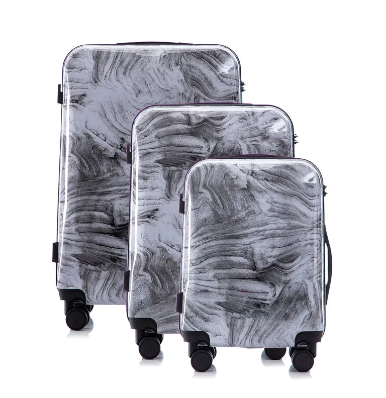 Multi-color Design ABS Hard Shell Lightweight with 360° Dual Spinning Wheels & Combo Lock – Includes 28", 24", 20" 3-Piece Luggage Set - Granite
