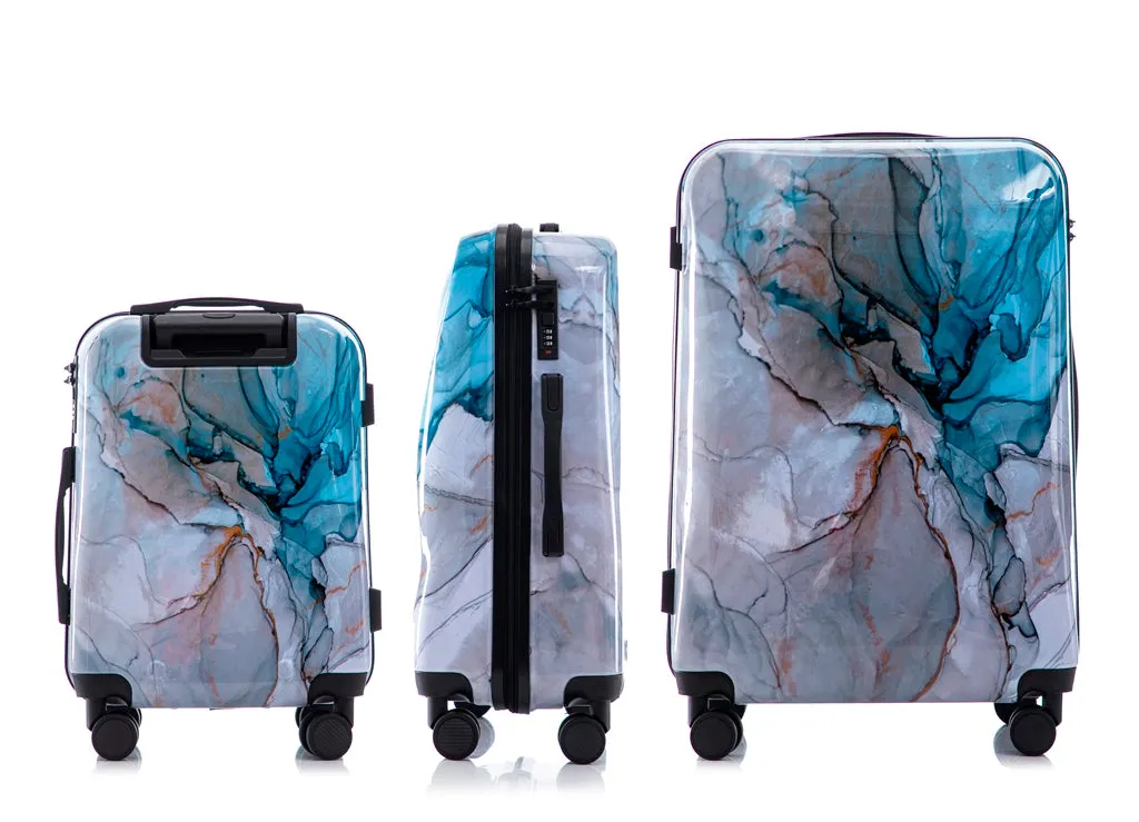 Multi-color Design ABS Hard Shell Lightweight with 360° Dual Spinning Wheels & Combo Lock – Includes 28", 24", 20" 3-Piece Luggage Set - Meteor
