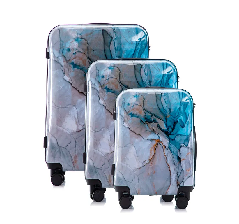 Multi-color Design ABS Hard Shell Lightweight with 360° Dual Spinning Wheels & Combo Lock – Includes 28", 24", 20" 3-Piece Luggage Set - Meteor