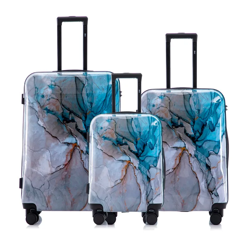 Multi-color Design ABS Hard Shell Lightweight with 360° Dual Spinning Wheels & Combo Lock – Includes 28", 24", 20" 3-Piece Luggage Set - Meteor