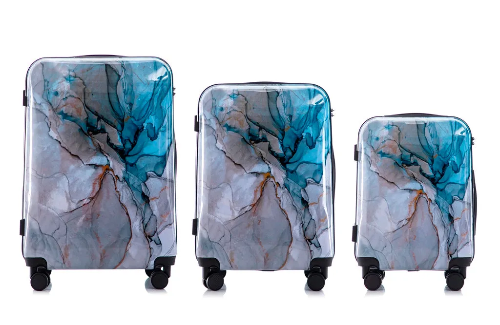Multi-color Design ABS Hard Shell Lightweight with 360° Dual Spinning Wheels & Combo Lock – Includes 28", 24", 20" 3-Piece Luggage Set - Meteor