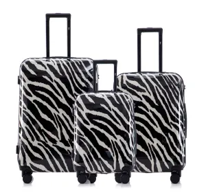 Multi-color Design ABS Hard Shell Lightweight with 360° Dual Spinning Wheels & Combo Lock – Includes 28", 24", 20" 3-Piece Luggage Set - Zebra