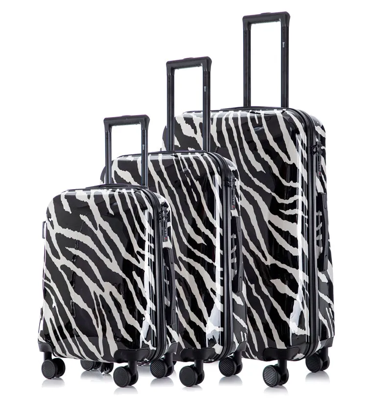 Multi-color Design ABS Hard Shell Lightweight with 360° Dual Spinning Wheels & Combo Lock – Includes 28", 24", 20" 3-Piece Luggage Set - Zebra