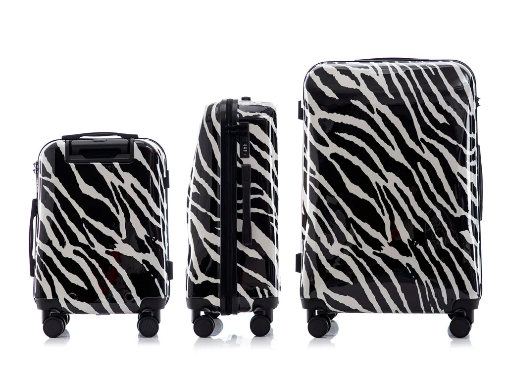 Multi-color Design ABS Hard Shell Lightweight with 360° Dual Spinning Wheels & Combo Lock – Includes 28", 24", 20" 3-Piece Luggage Set - Zebra