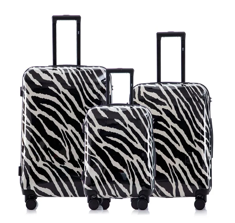 Multi-color Design ABS Hard Shell Lightweight with 360° Dual Spinning Wheels & Combo Lock – Includes 28", 24", 20" 3-Piece Luggage Set - Zebra
