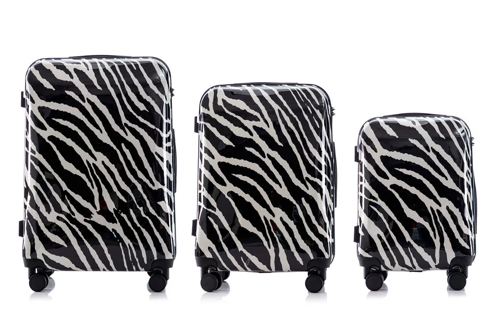 Multi-color Design ABS Hard Shell Lightweight with 360° Dual Spinning Wheels & Combo Lock – Includes 28", 24", 20" 3-Piece Luggage Set - Zebra