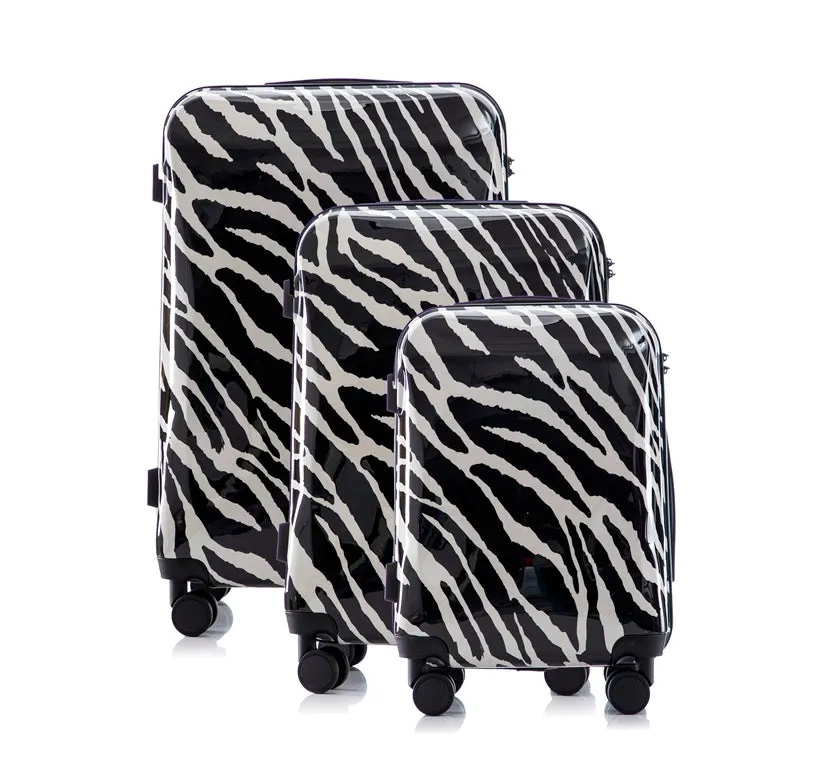 Multi-color Design ABS Hard Shell Lightweight with 360° Dual Spinning Wheels & Combo Lock – Includes 28", 24", 20" 3-Piece Luggage Set - Zebra