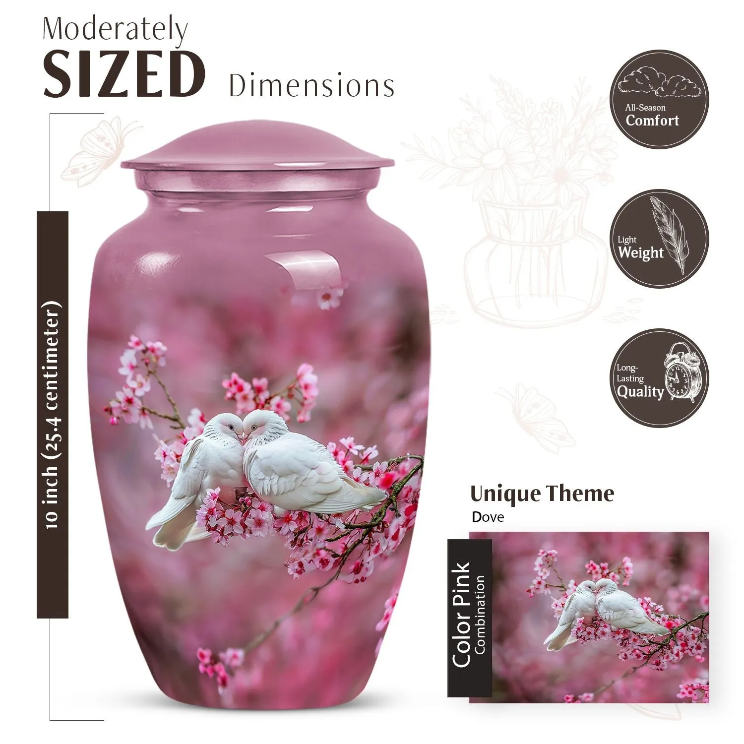 Peaceful Dove Flight: Cremation Medium Urn for Human Ashes