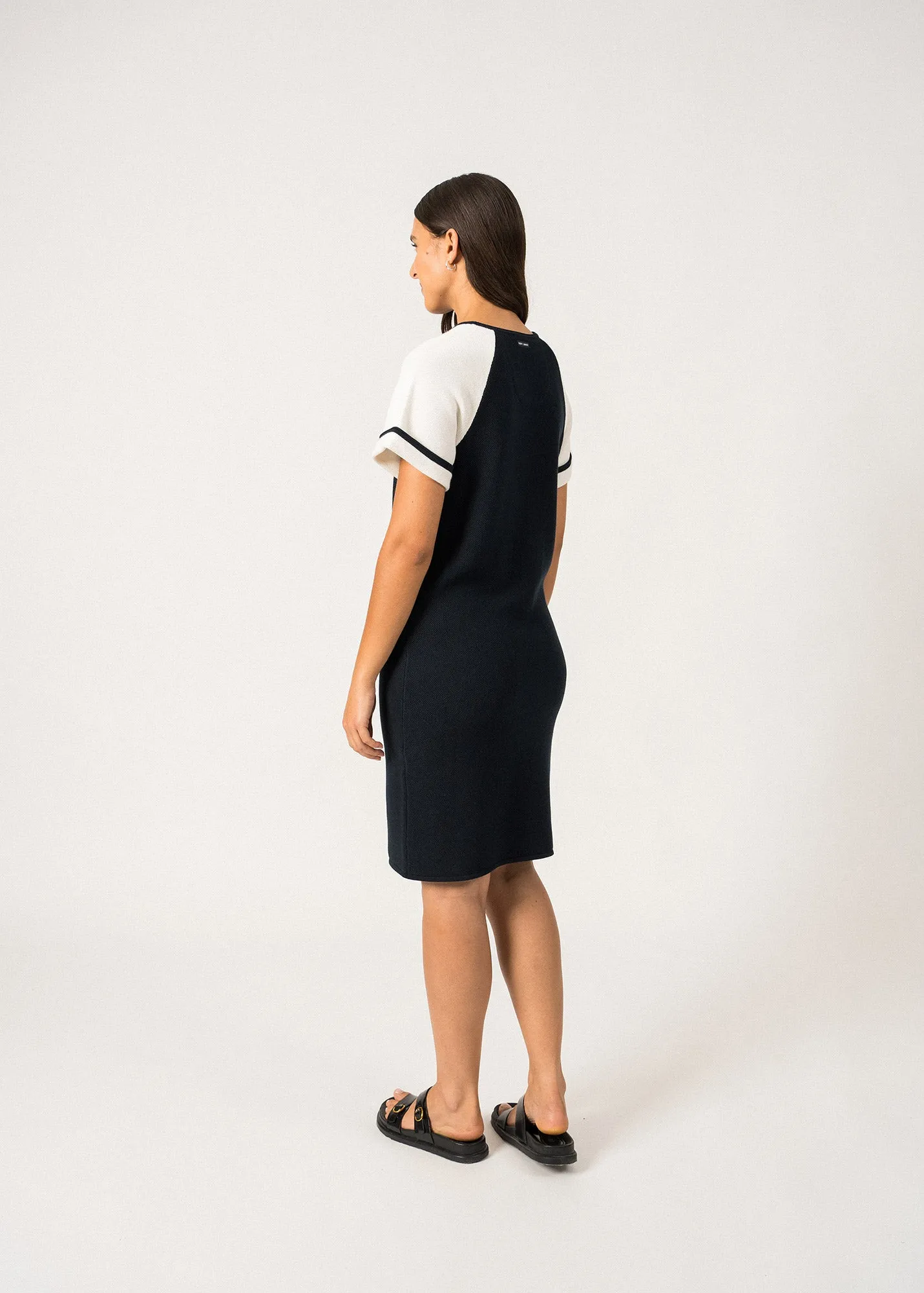 PLAISANCE - Fancy Knit Cotton Dress by Isabelle Ballu | 100% Cotton  (NAVY / IVORY)