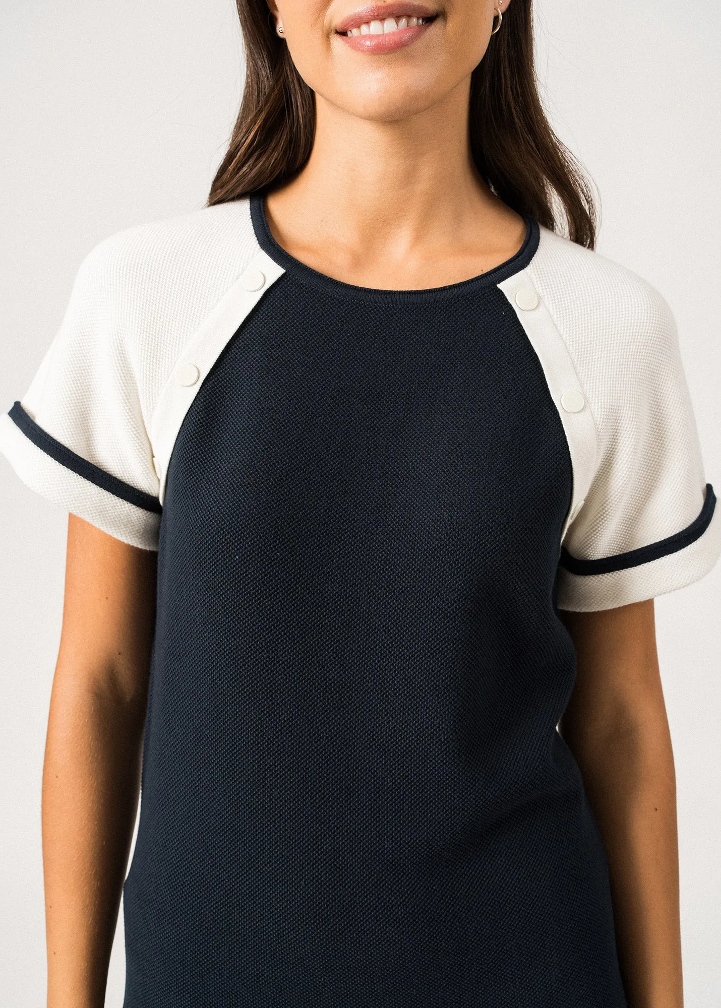 PLAISANCE - Fancy Knit Cotton Dress by Isabelle Ballu | 100% Cotton  (NAVY / IVORY)