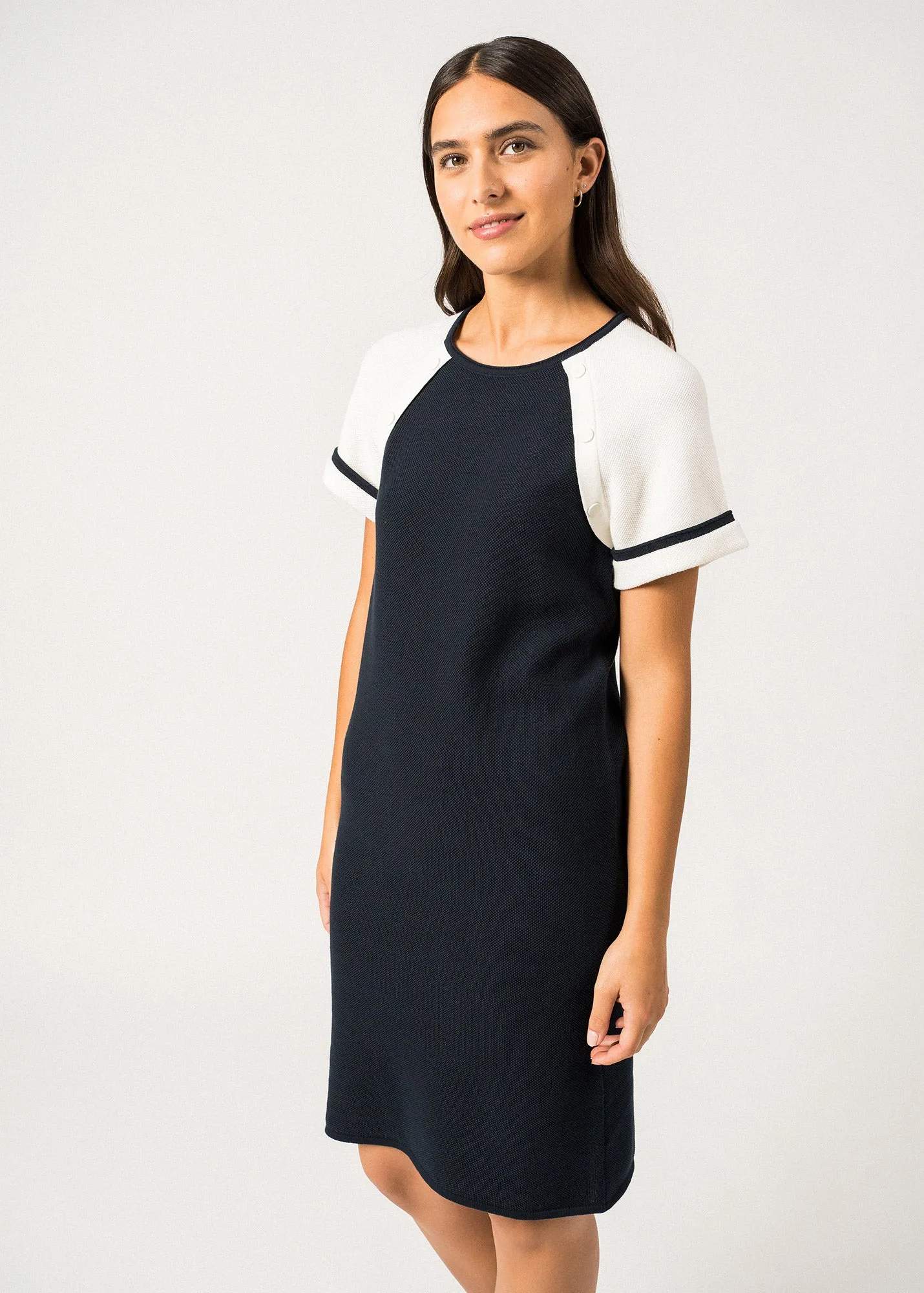 PLAISANCE - Fancy Knit Cotton Dress by Isabelle Ballu | 100% Cotton  (NAVY / IVORY)