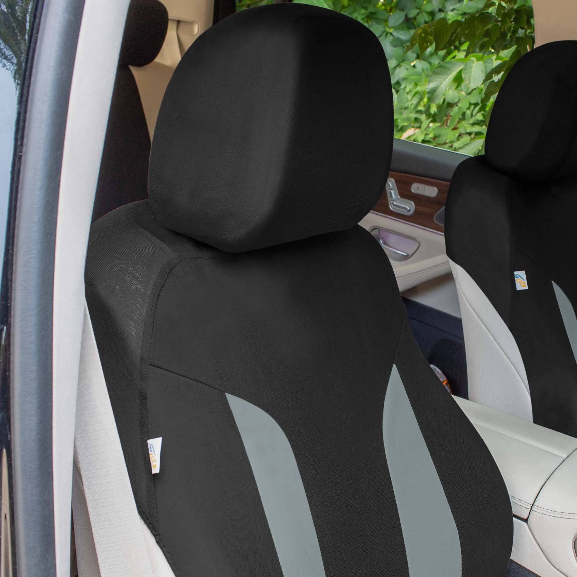 Polished and Chic Flat Cloth Car Seat Covers Full Set - Gray