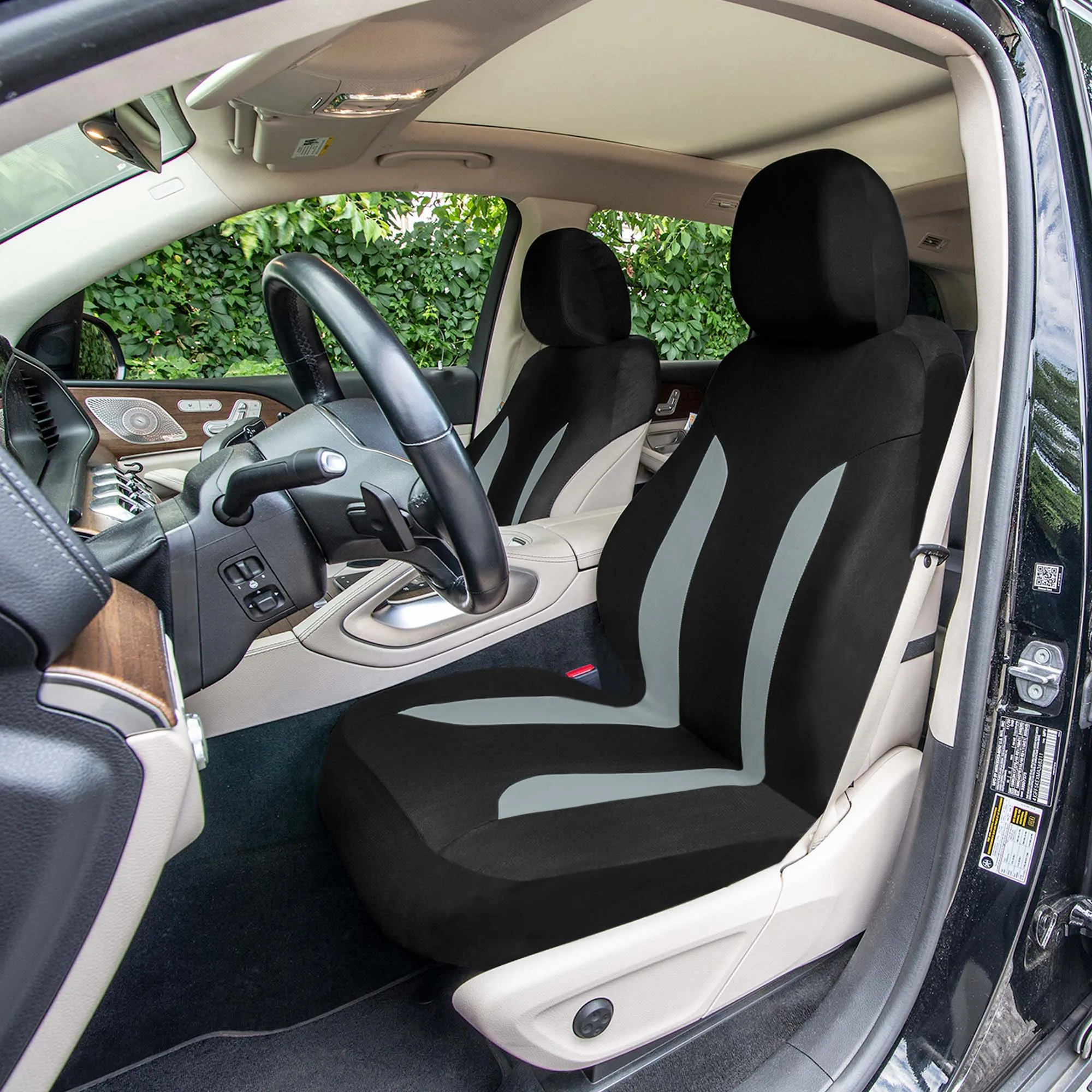 Polished and Chic Flat Cloth Car Seat Covers Full Set - Gray