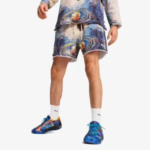 PUMA | X DYLAN EXHIBIT PRINTED TERRY SHORT { VIVID BLUE