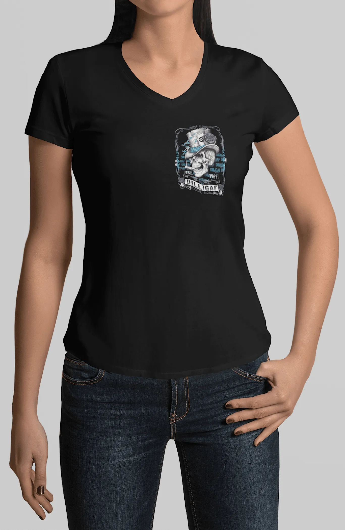 Purple and Blue Scroll Skull V Neck