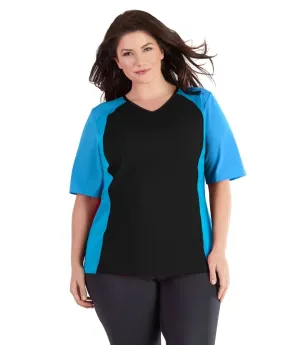 QuikEnergy Lite Swim and Beach Short Sleeve Top Black and Turq - FINAL SALE