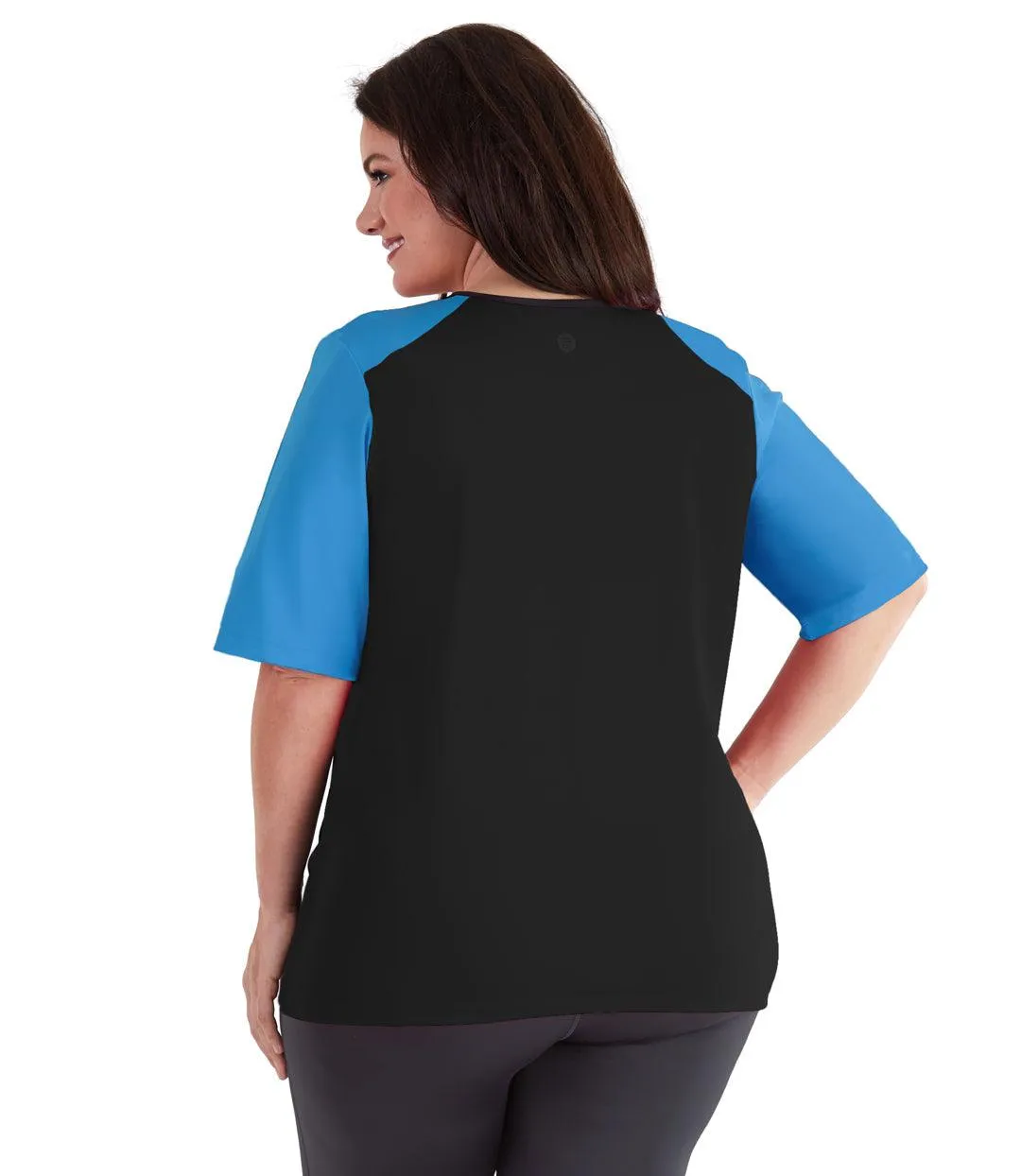 QuikEnergy Lite Swim and Beach Short Sleeve Top Black and Turq - FINAL SALE