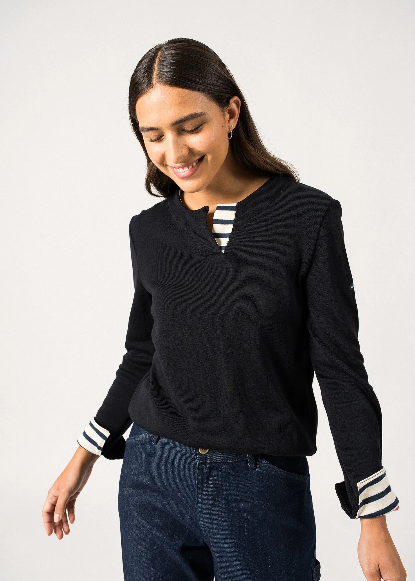 QUILLE - V-Neck Double-Faced Sweater | Wool and Cotton (NAVY)