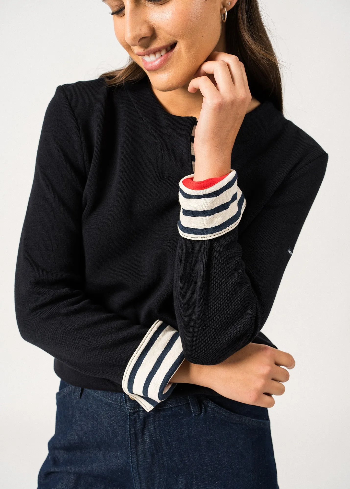 QUILLE - V-Neck Double-Faced Sweater | Wool and Cotton (NAVY)