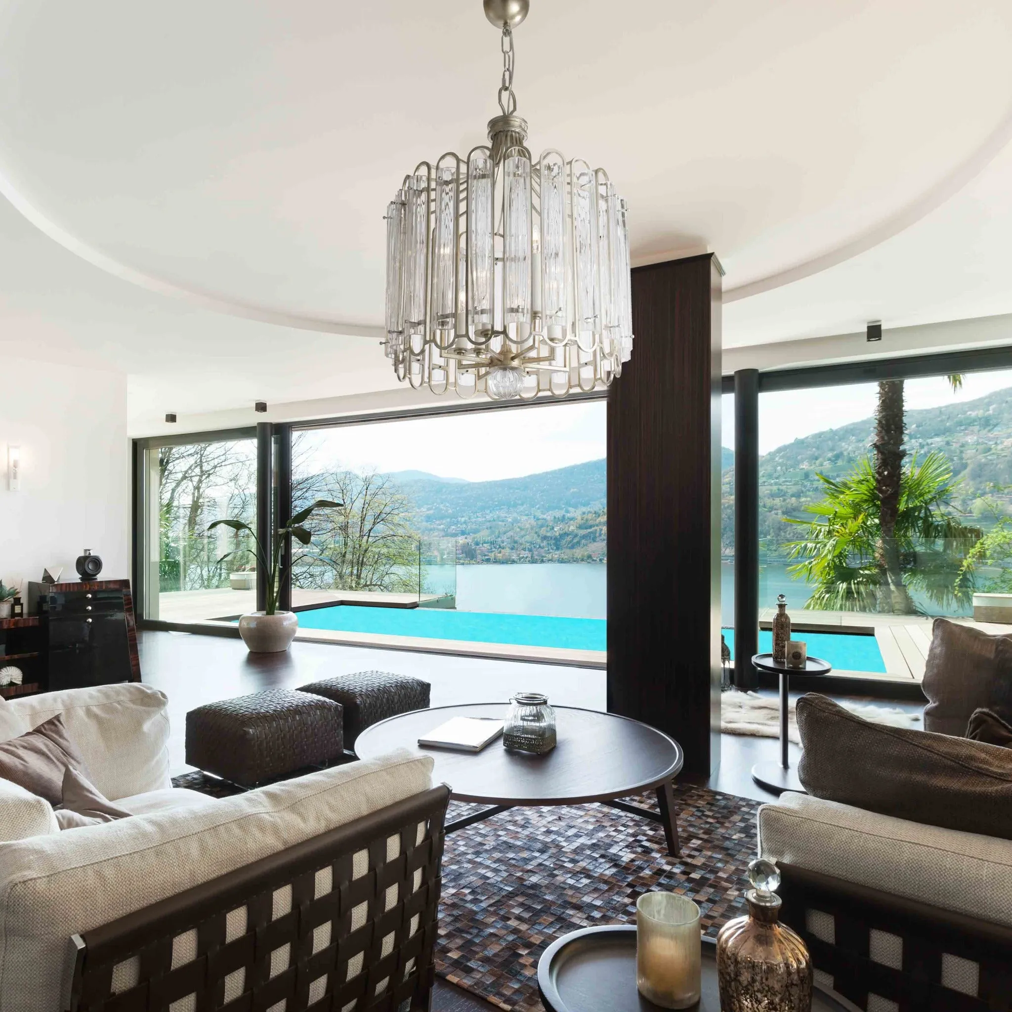 Round Panelled Glass Ceiling Chandelier | New Directions | Stil Lux