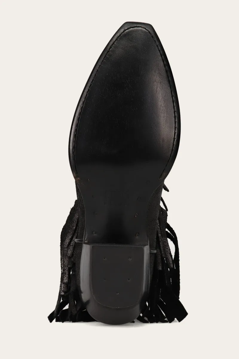 Sacha Short Fringe Bootie - Steel Blue - Pre-Loved