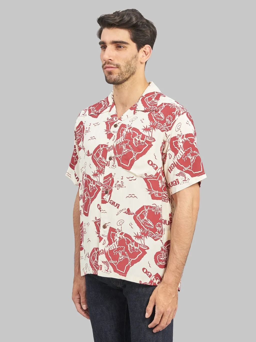 Sun Surf Showing Hawaiian Island Shirt Off White