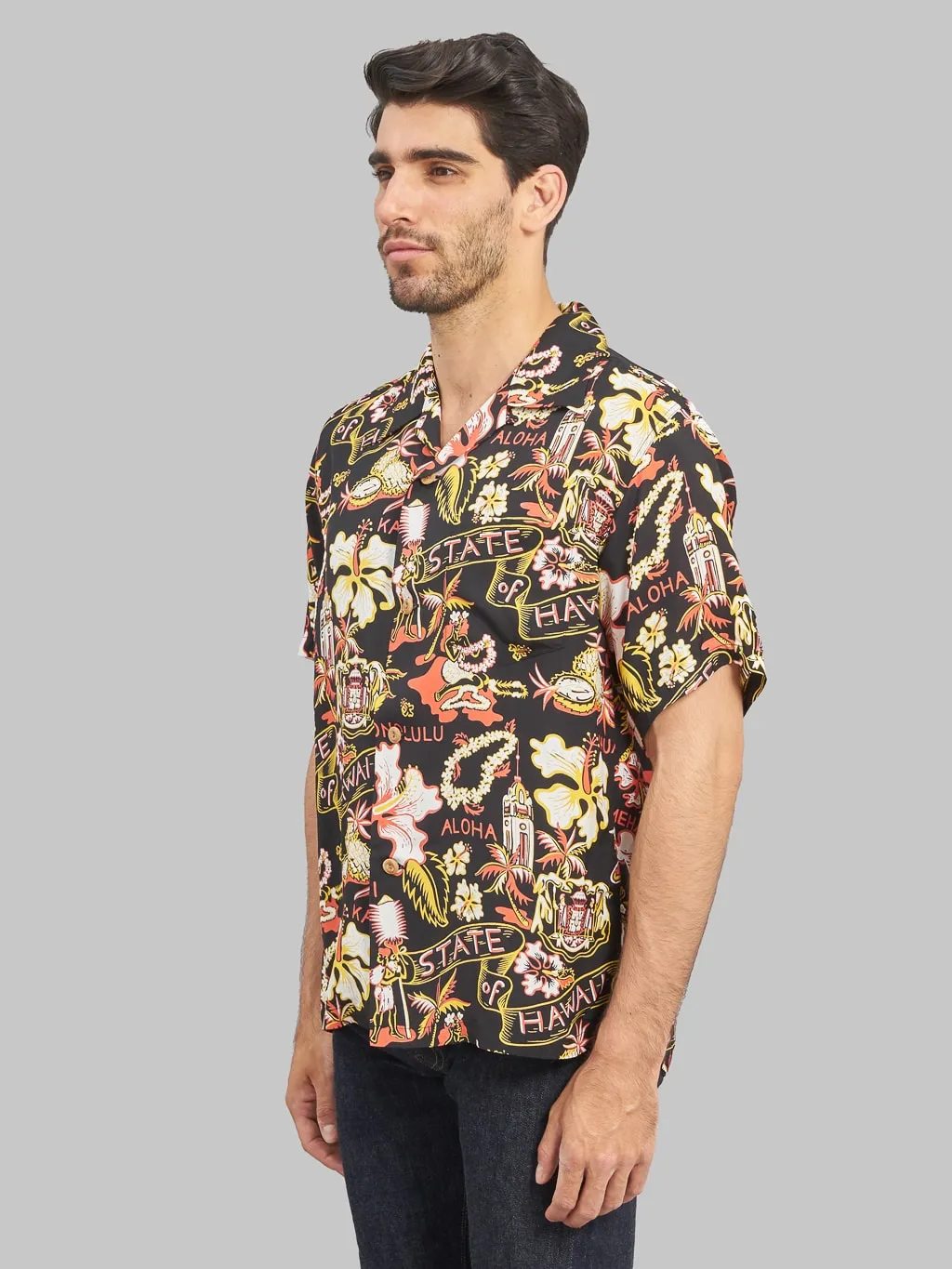 Sun Surf State Of Hawaii Hawaiian Shirt Black