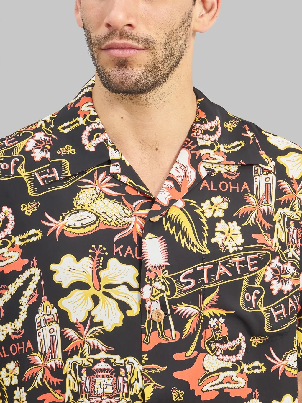 Sun Surf State Of Hawaii Hawaiian Shirt Black