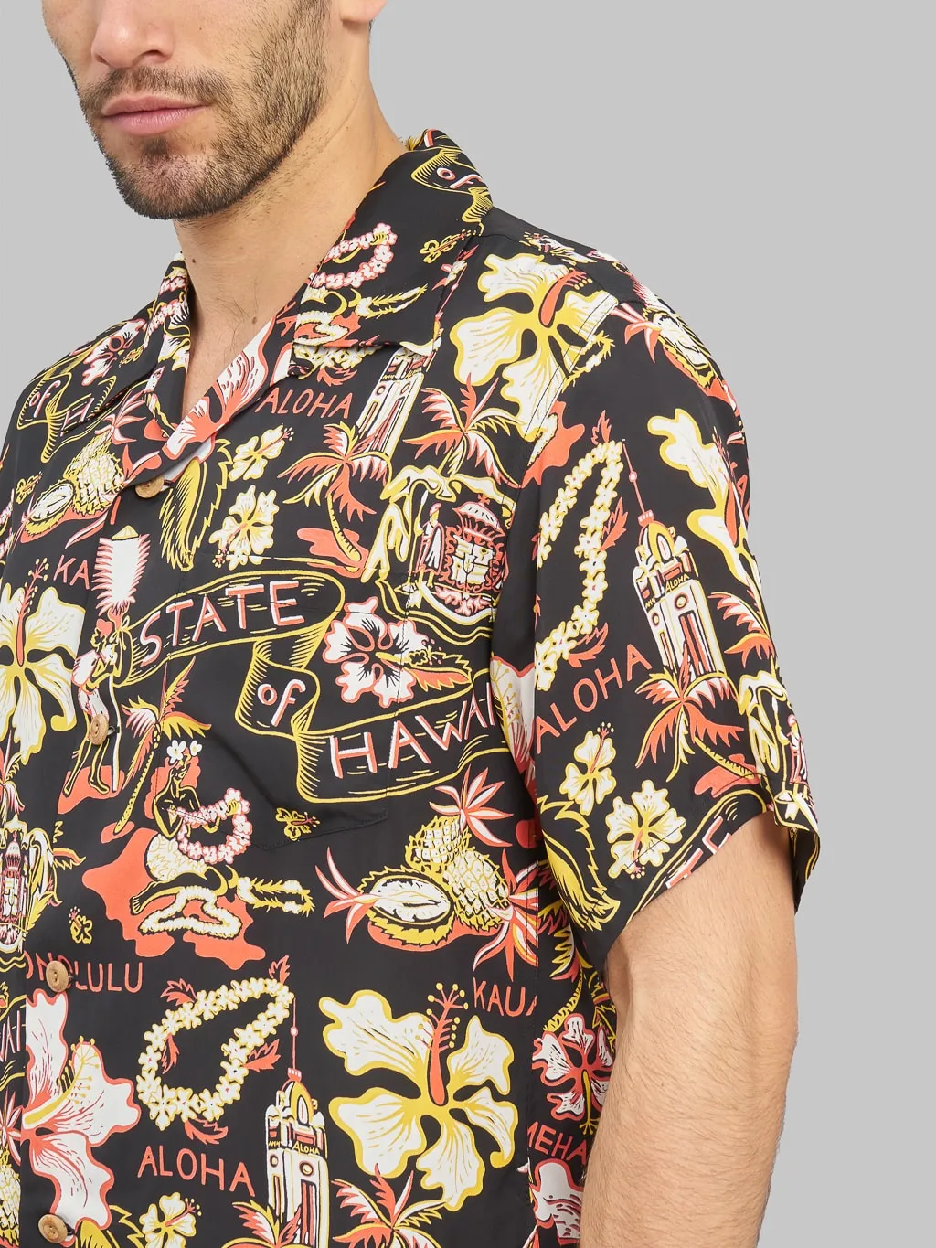 Sun Surf State Of Hawaii Hawaiian Shirt Black