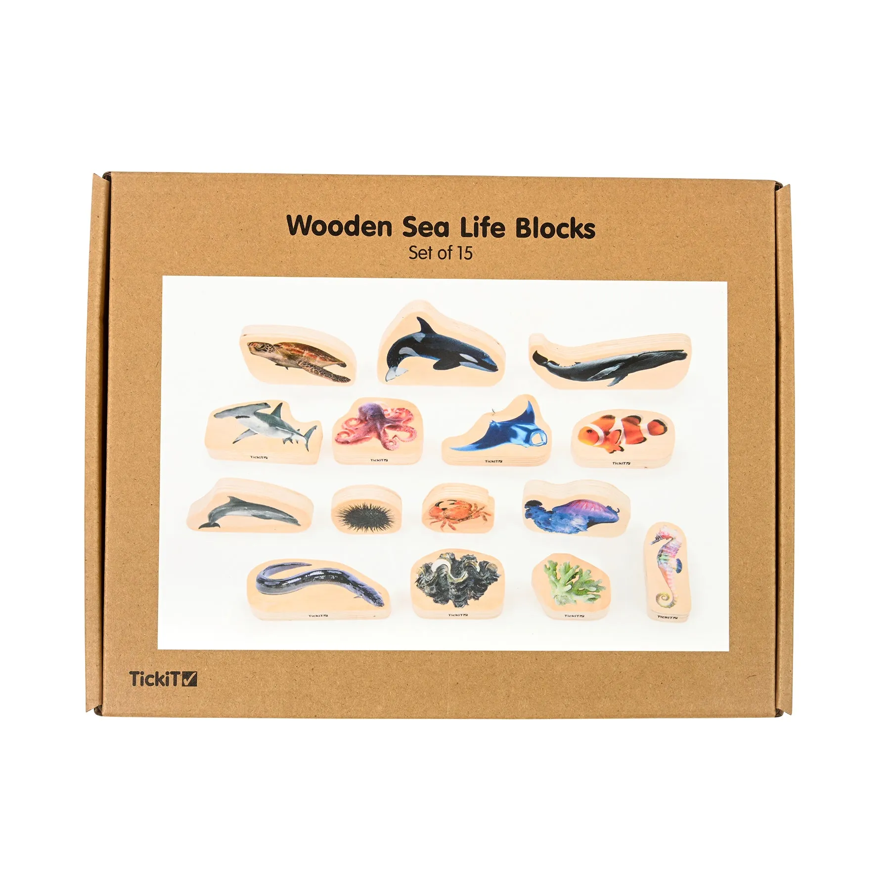 TickiT Wooden Sea Life Blocks - Colorful Marine Exploration Set of 15