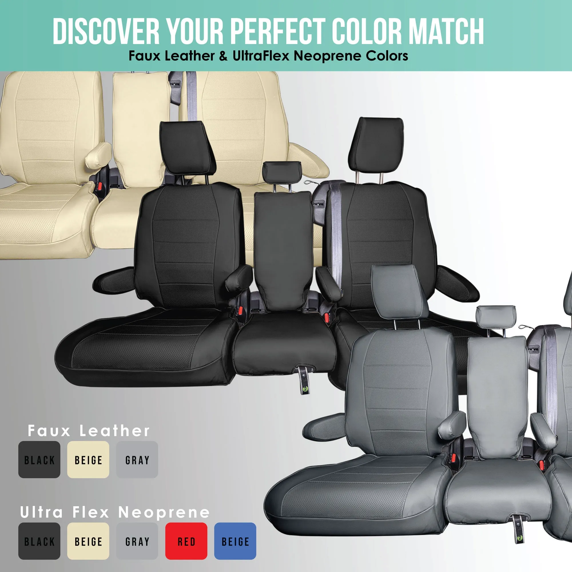 Toyota Sienna 8 Passenger - 2021 - 2024 - 2nd Row Set Seat Covers - Solid Beige Faux Leather