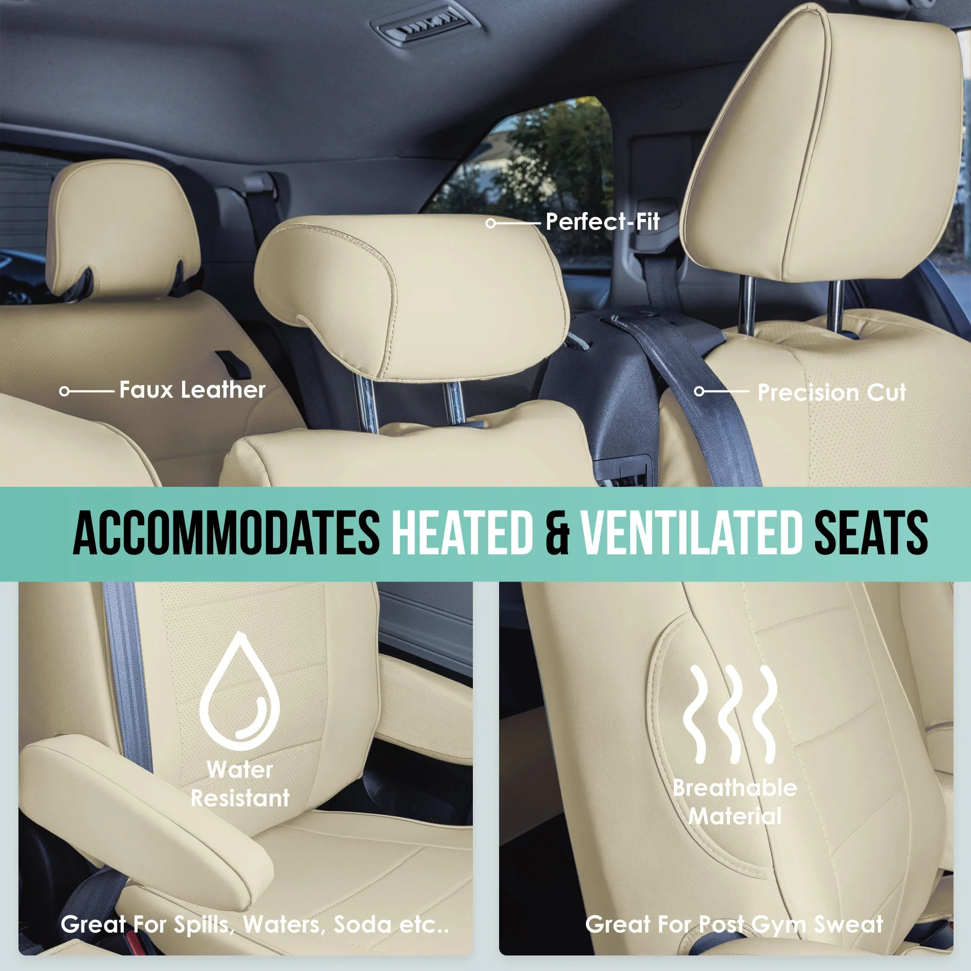 Toyota Sienna 8 Passenger - 2021 - 2024 - 2nd Row Set Seat Covers - Solid Beige Faux Leather
