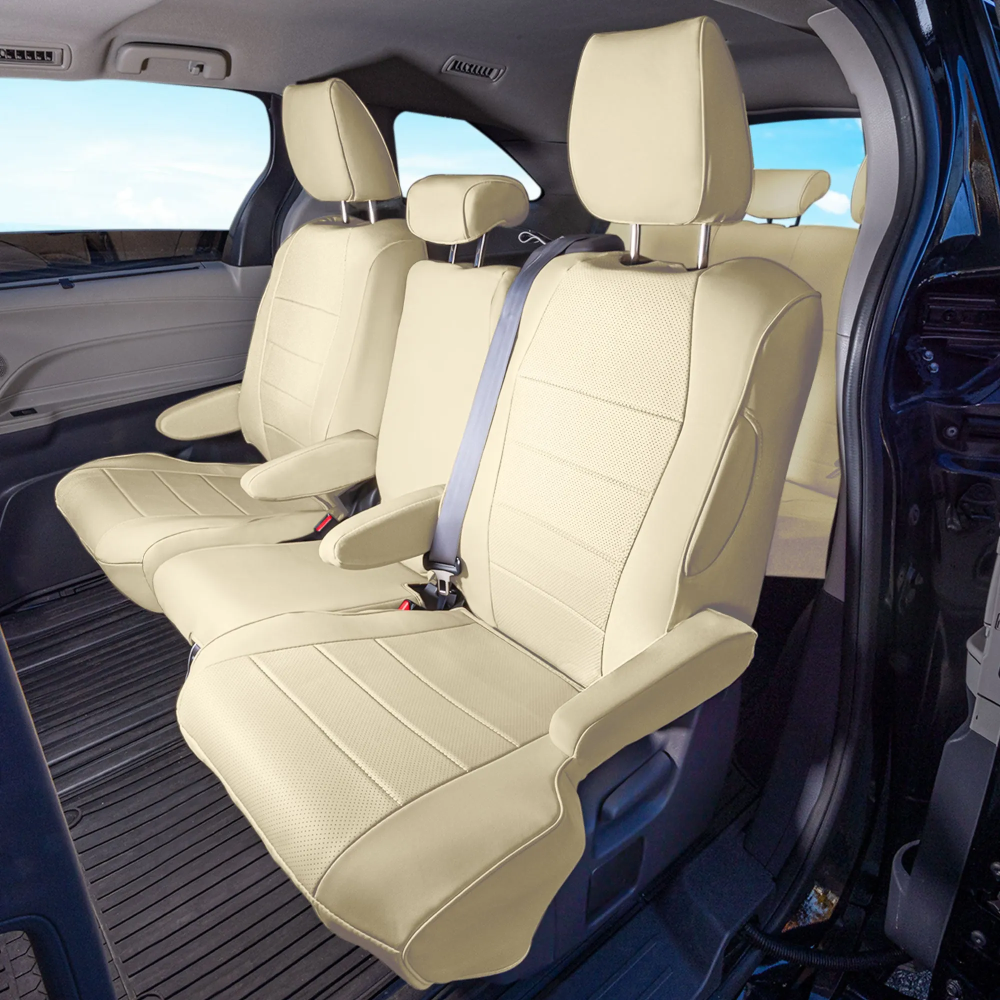 Toyota Sienna 8 Passenger - 2021 - 2024 - 2nd Row Set Seat Covers - Solid Beige Faux Leather