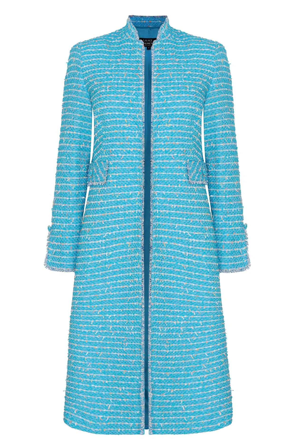 Turquoise Tweed Dress-Coat with Multi Stripes - Claire