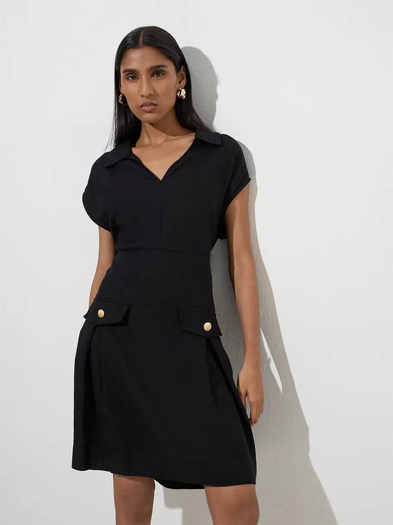 Wardrobe Black Solid A-Line Dress