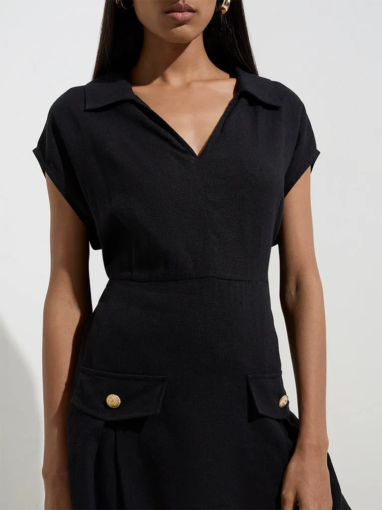 Wardrobe Black Solid A-Line Dress