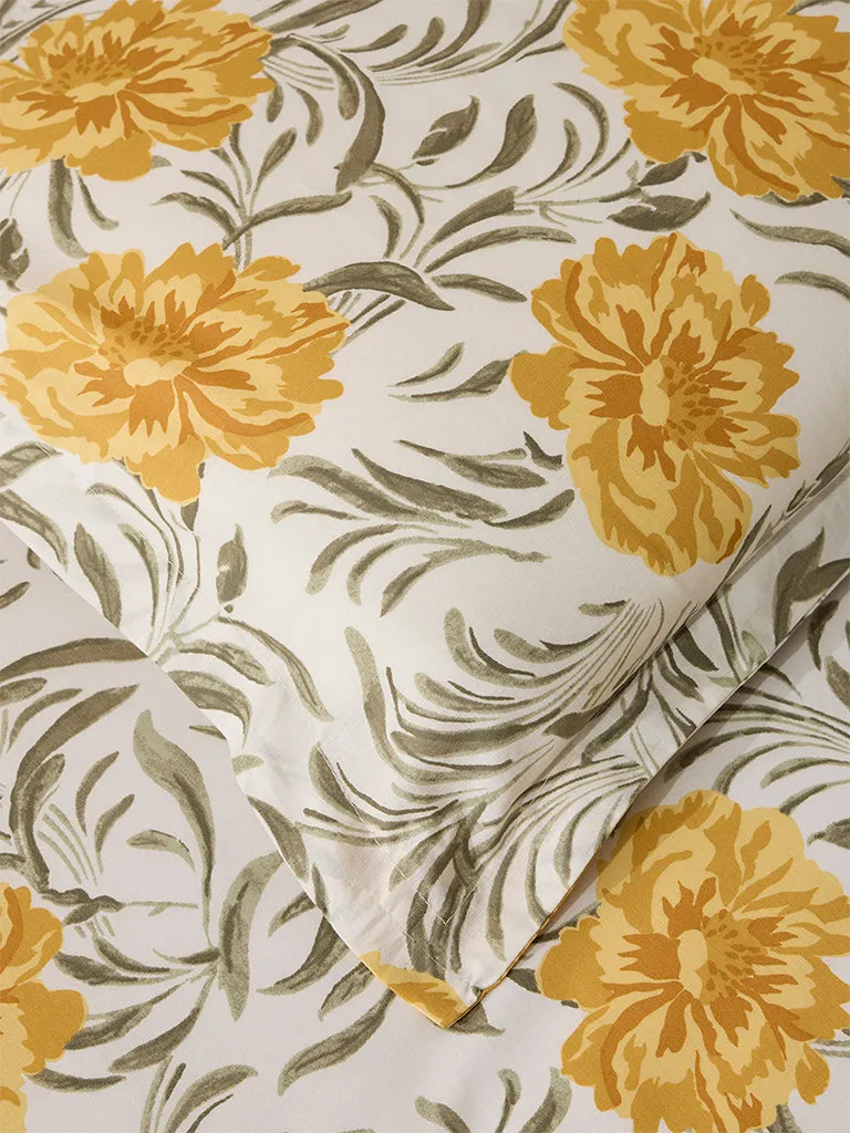 Westside Home Yellow Floral Printed King Bed Flat Sheet and Pillowcase Set