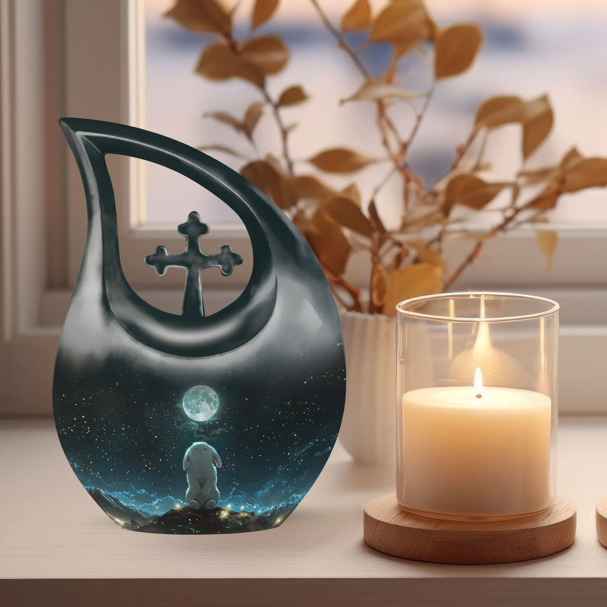 White Bunny Moon Tribute - Majestic Memorial Large Urn