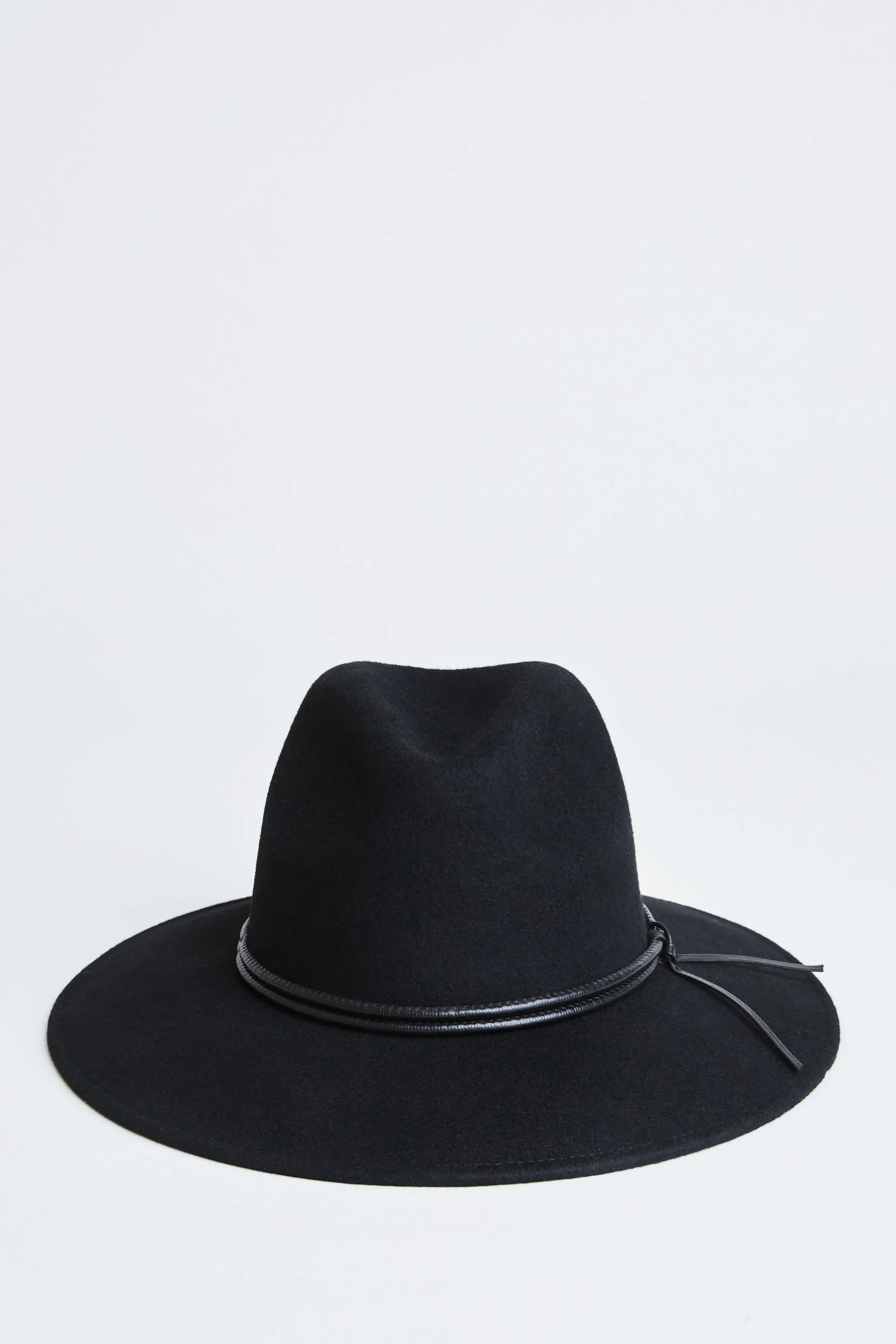 Wool Wide Brim Leather Trim Fedora Hat