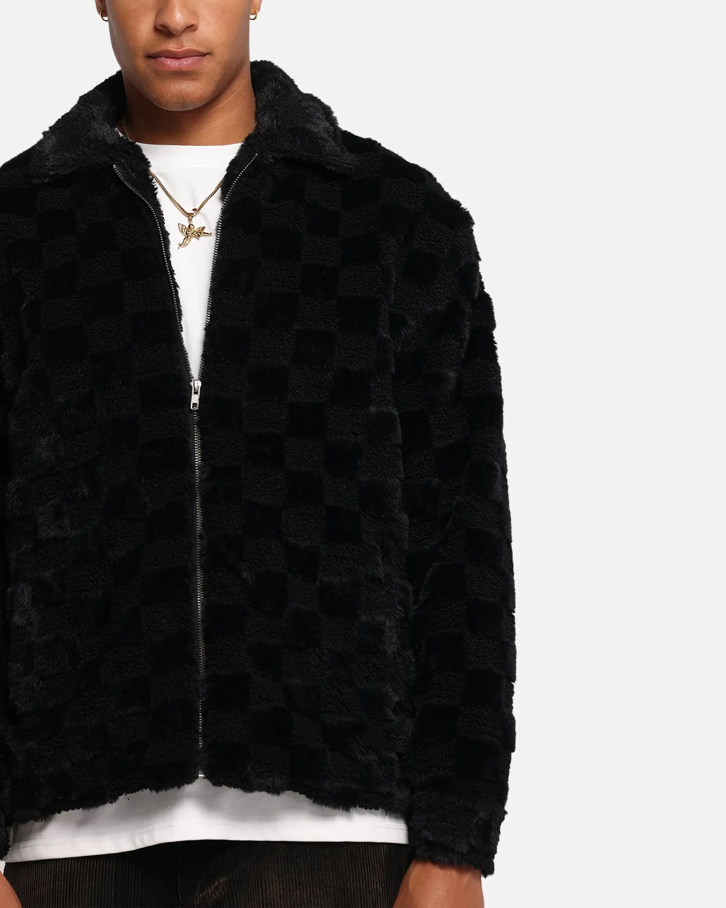 XXIII Checkerboard Fur Jacket Black