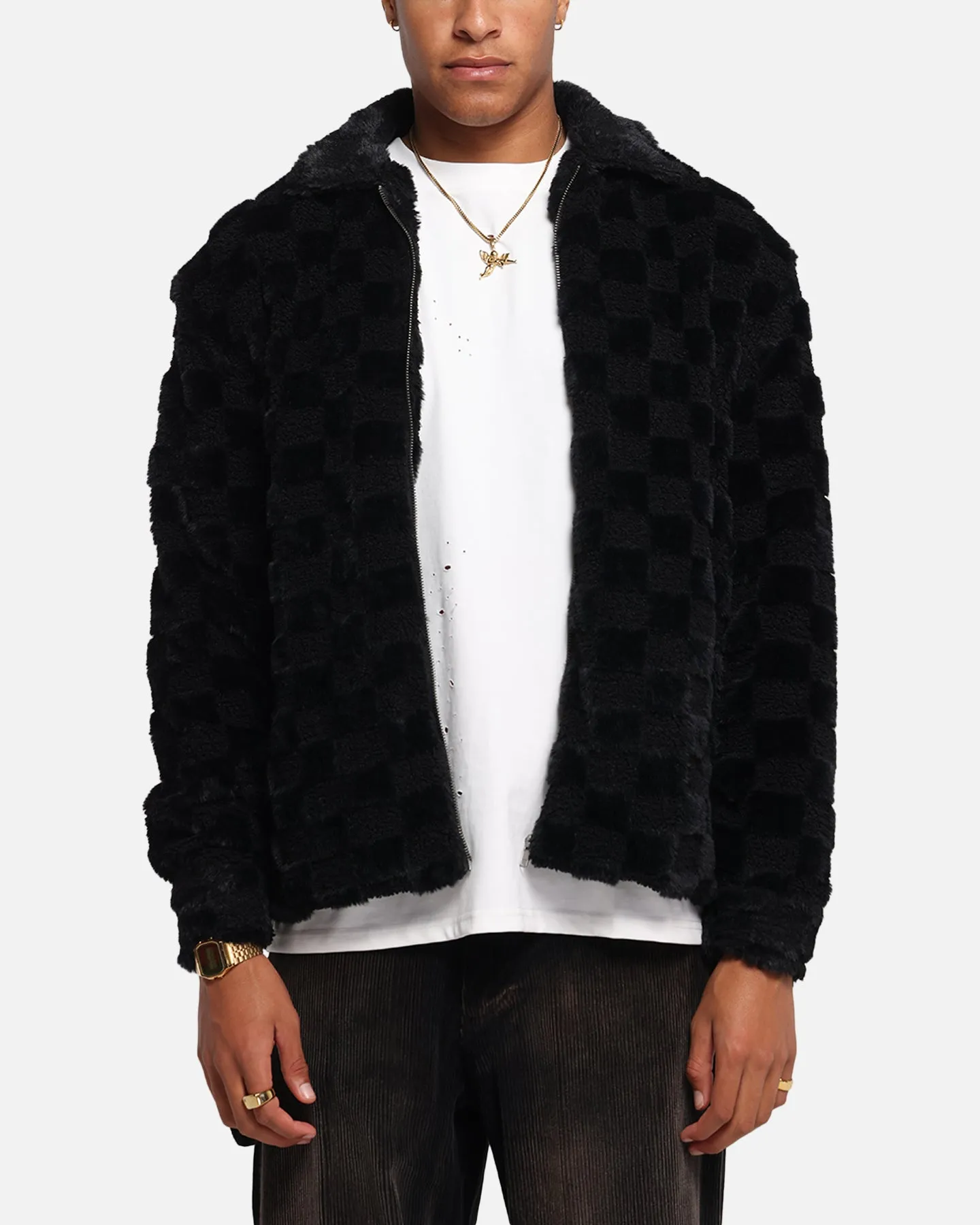 XXIII Checkerboard Fur Jacket Black