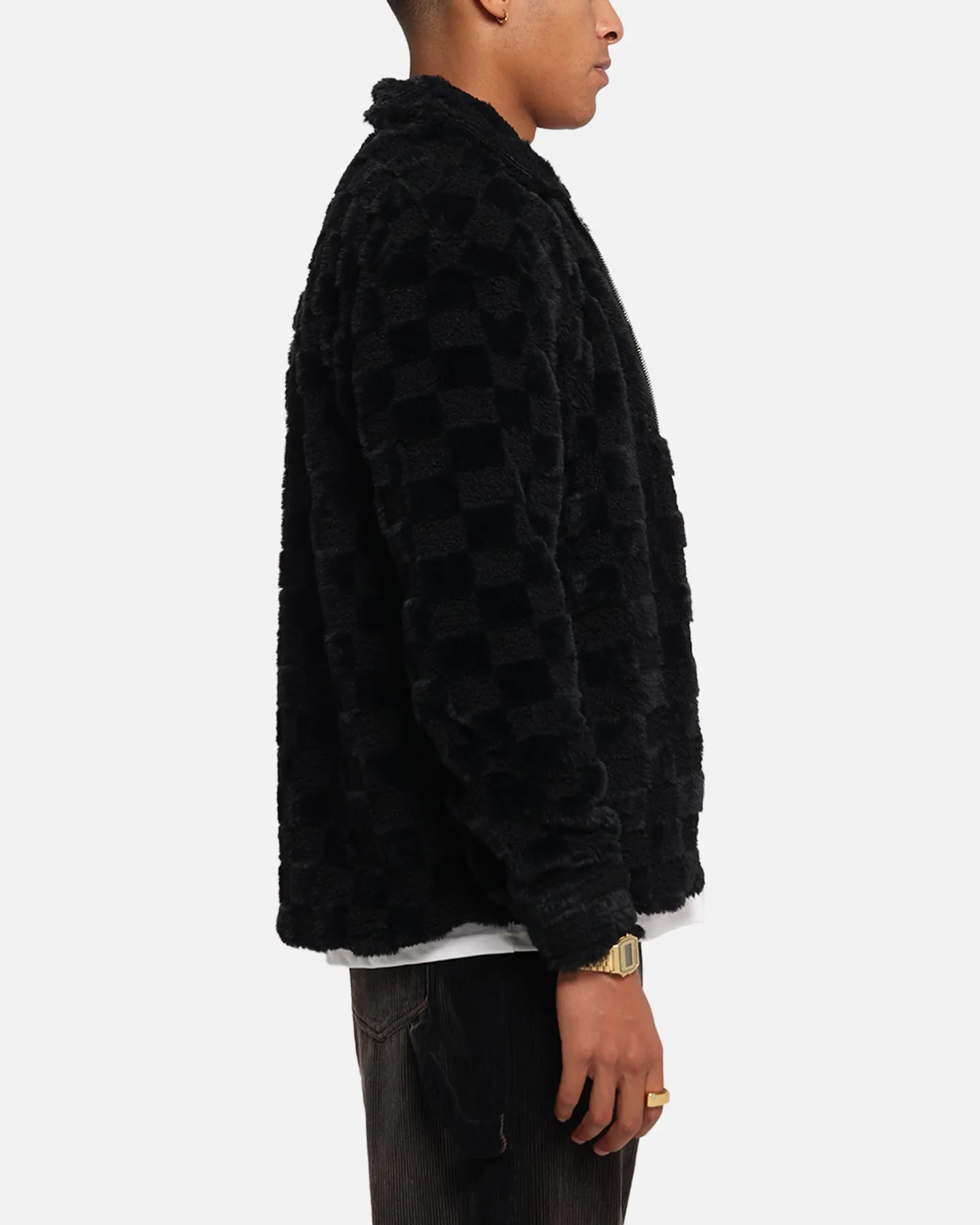 XXIII Checkerboard Fur Jacket Black