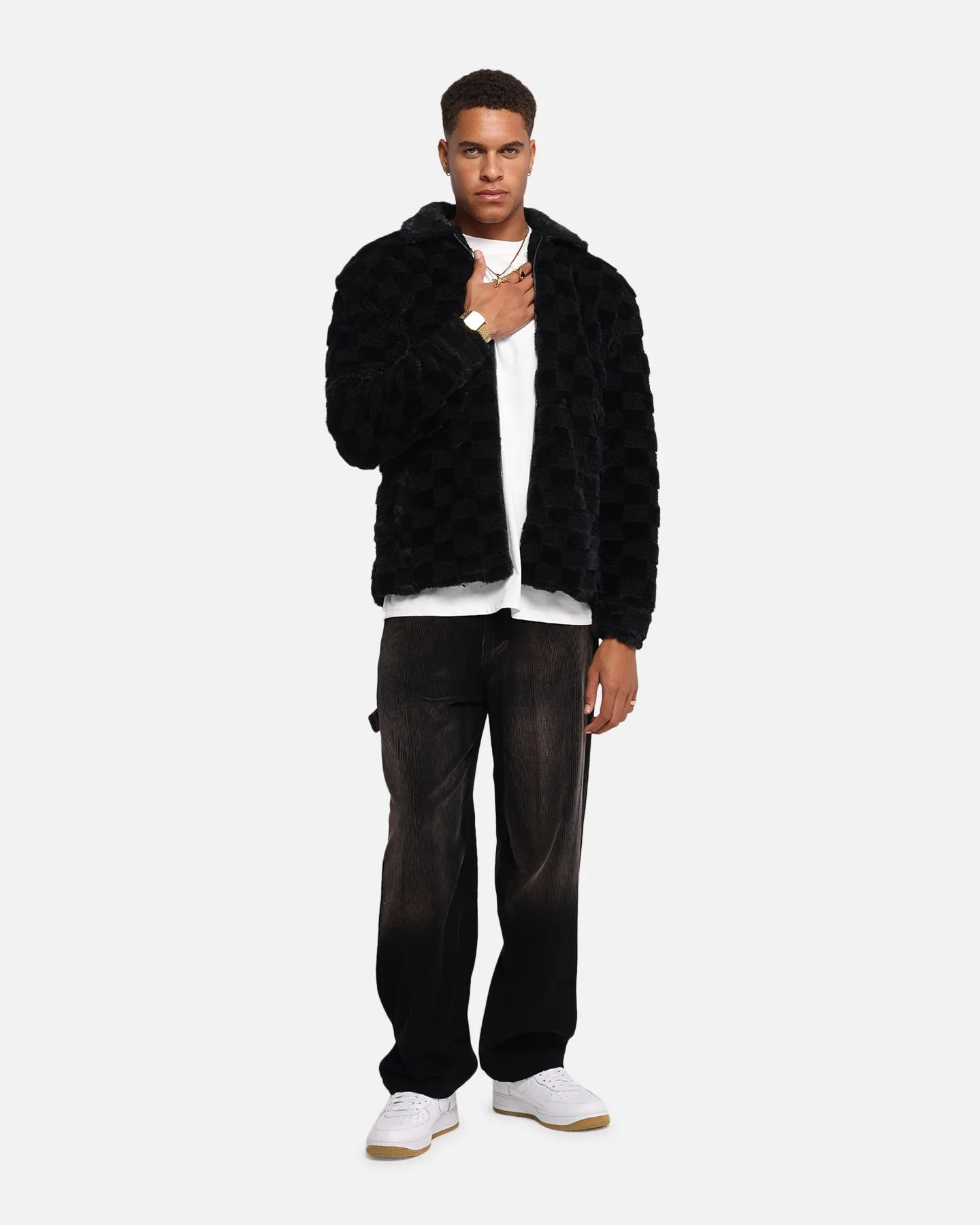 XXIII Checkerboard Fur Jacket Black