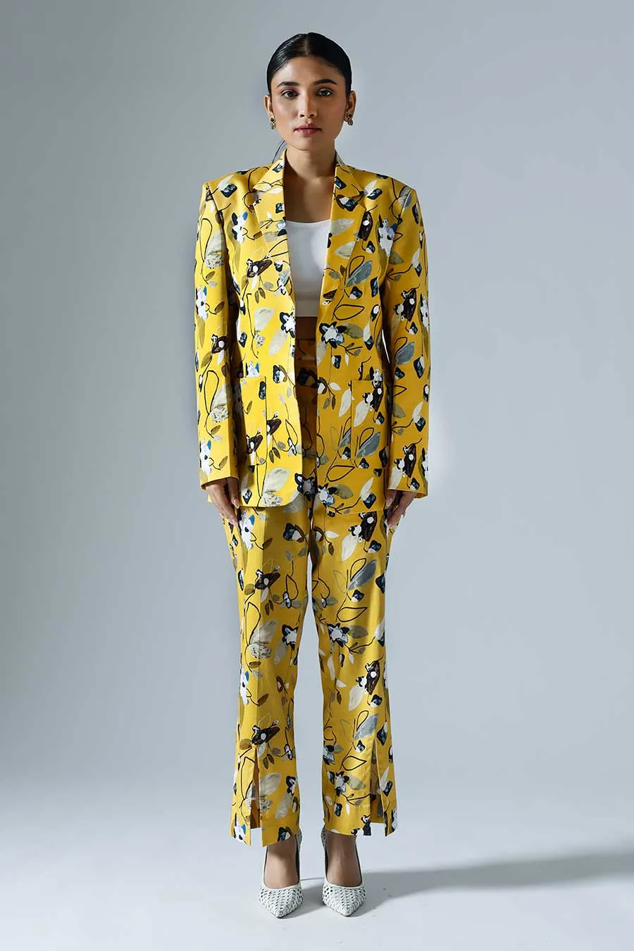Yellow Printed Vivid Blazer